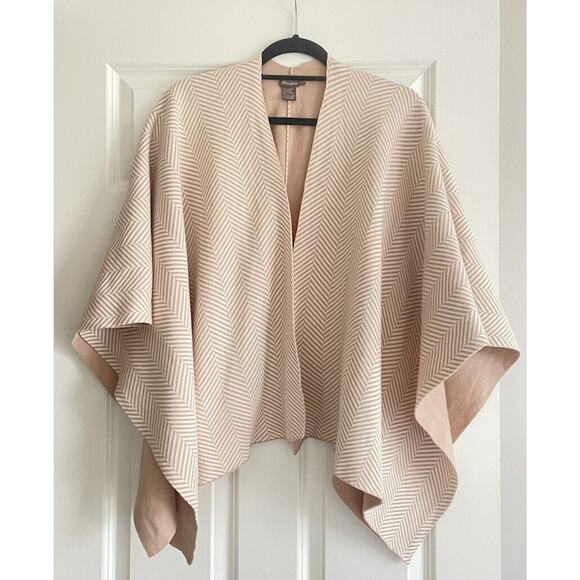 J. McLaughlin Sweaters - J McLaughlin Emberly Poncho Shawl Cardigan Womens Herringbone Wrap Tan White